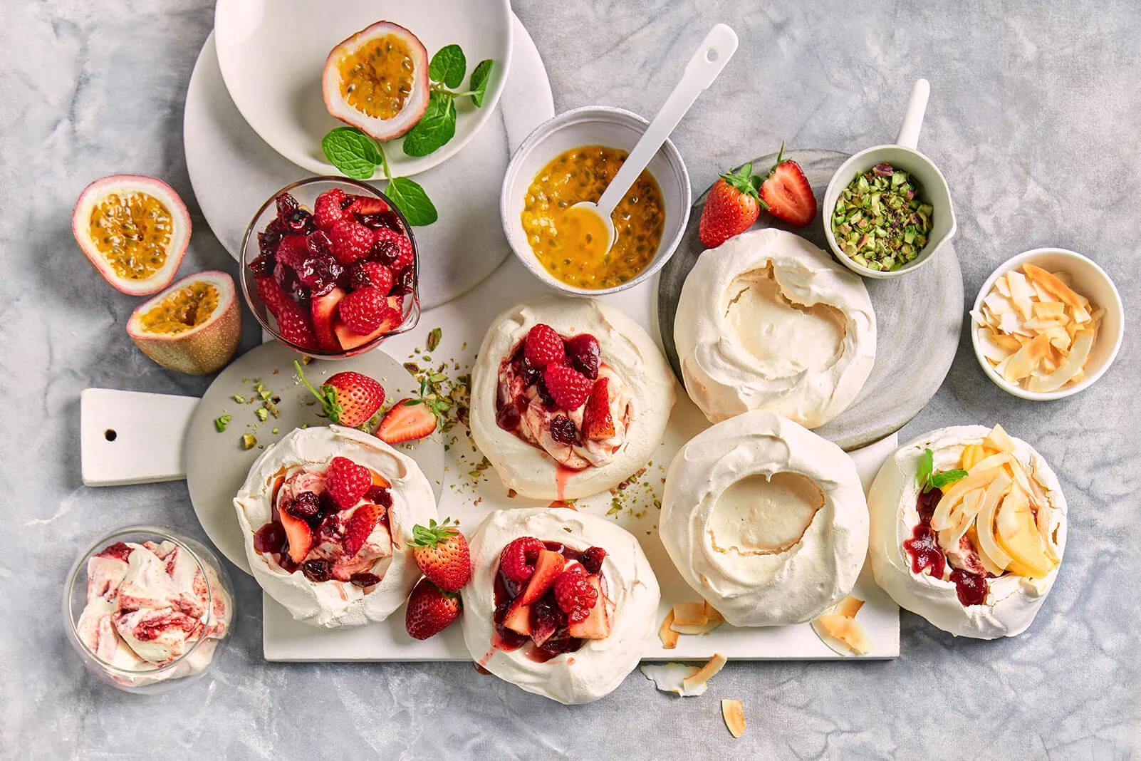 DIY Pavlova Grazing Board with Summer Fruit, Cranberry Coulis and Vanilla Yoghurt