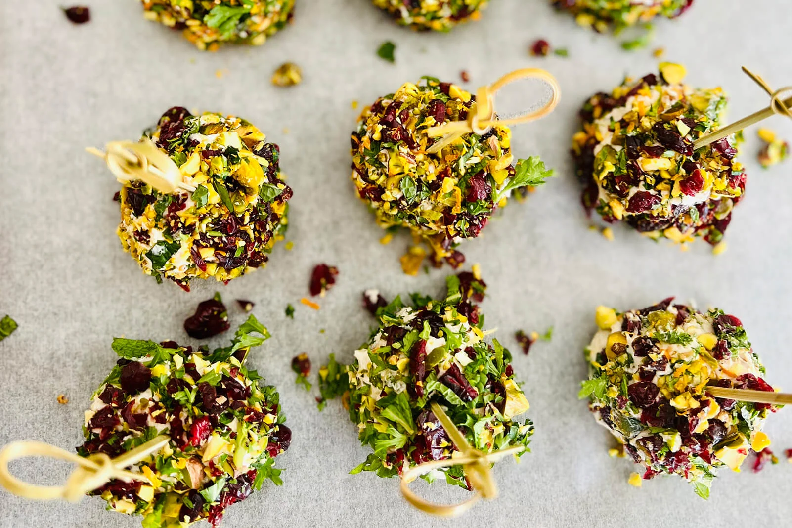 Goats Cheese, Pistachio & Orange-Cranberry Truffles