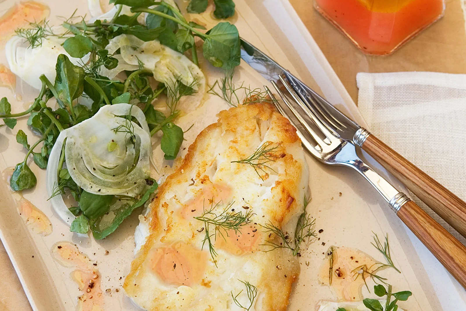 Perch with Fennel Ruby Red Grapefruit Dressing